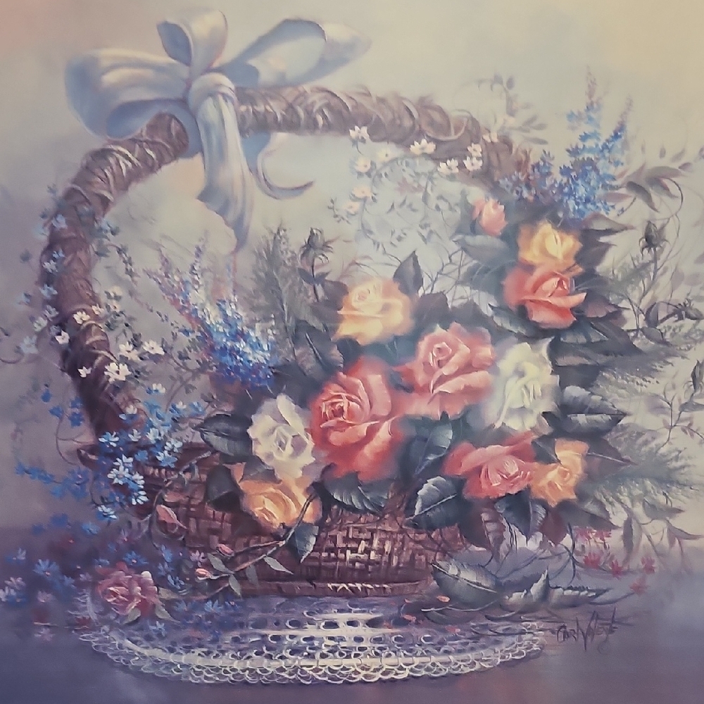 1994 Carl Valente " Roses In Wicker" - Picture 10 of 10